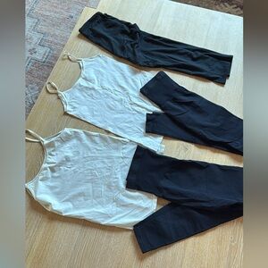 Maternity Lot: Black Leggings and White Tank Tops (Size Small)